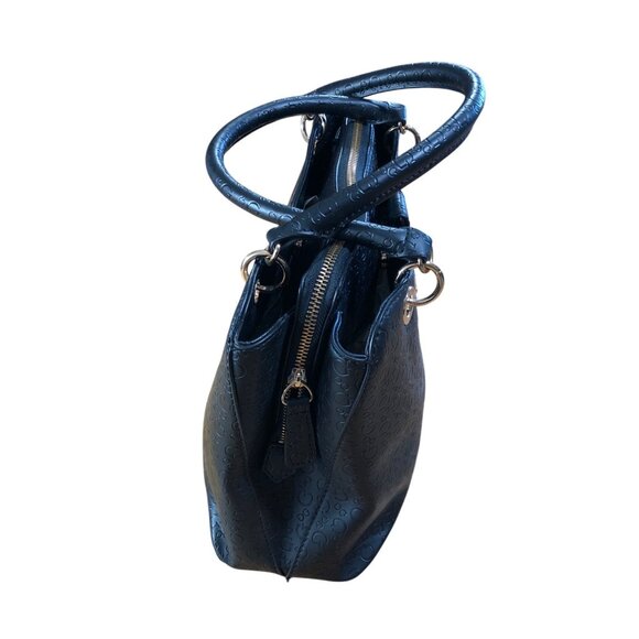 Guess Black Handbag Embossed Logo Faux Leather Purse Gold-Tone Hardware Handles - Picture 6 of 15